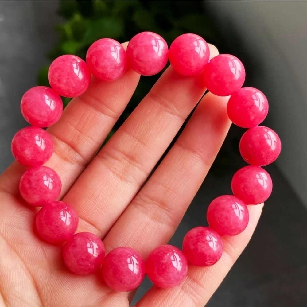 12mm Natural Rose Rhodochrosite Argentina Gemstone Beaded Beads Bracelet 6-1/2" - Picture 4 of 8